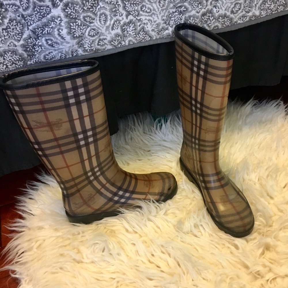 Burberry Beige Plaid Rain Boots